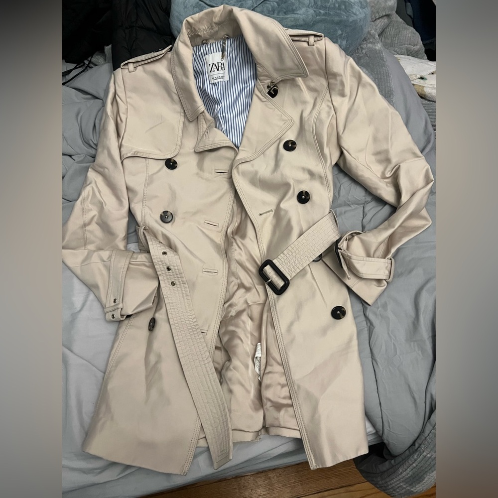 Zara Double-Breasted Khaki Trench Coat Size XS